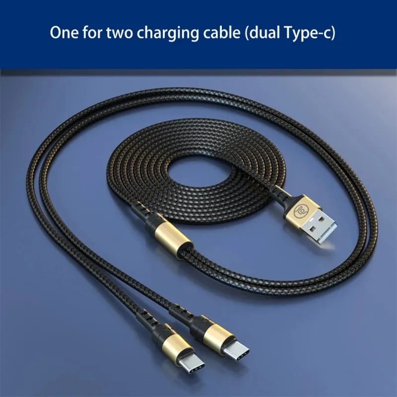 Solo cable de carga dos en uno Cable de datos de tipo C dual Cable de carga rápida de 120 cm para teléfonos