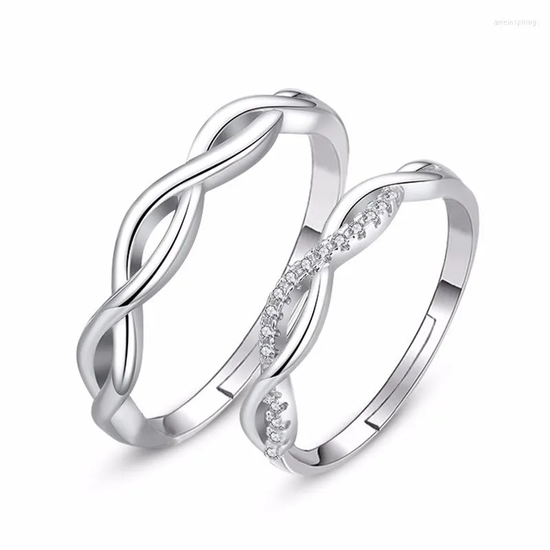 Anillos de boda Moda Wave Pareja Anillo Set Coreano Plata Plateado Para Mujeres Hombres Joyería Personalidad Redimensionable Amantes 1CF3