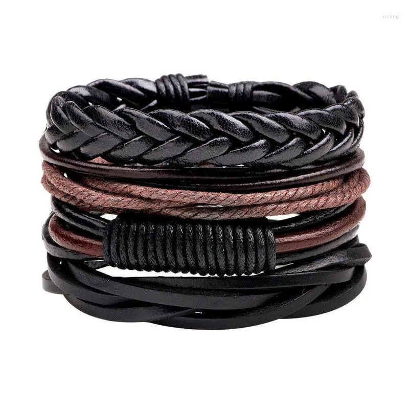 Charm Bracelets 4PCS For Women Mens Jewlery Braided Leather Bracelet Surfer Friendship Bangle Multi Layer Wristband Wholesale Unisex