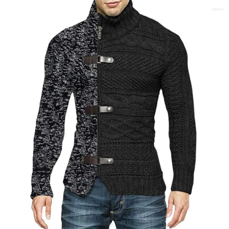 Erkek Sweaters Belvtleneck Erkek Kazak 2022 Sonbahar Kış Patchwork Ceket Vintage Erkek Örgü Haligan Zipper Örme İnce Üst W373