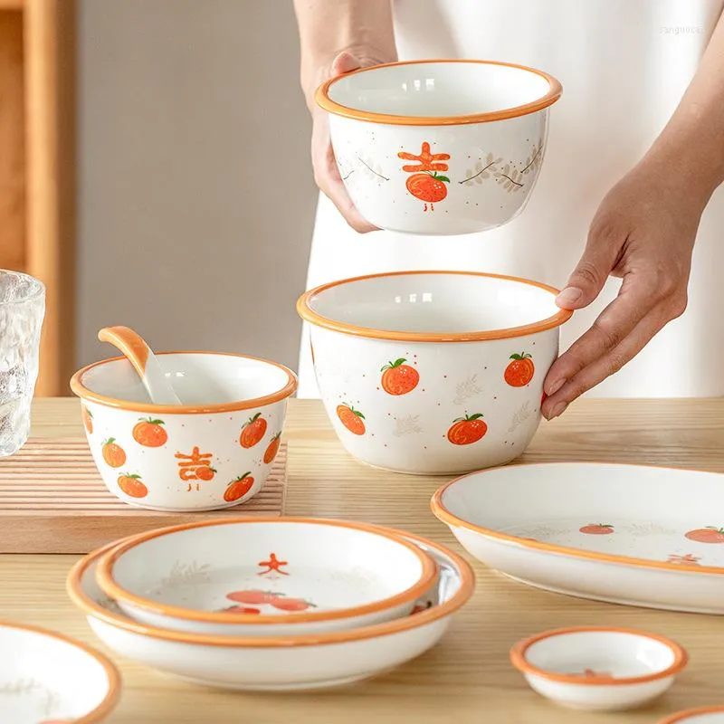 Dijkartikelen Sets Creative Japanese Style Painted Edge keramische kom en bord huishouden huishoudelijke rijst soep noedel keuken servies