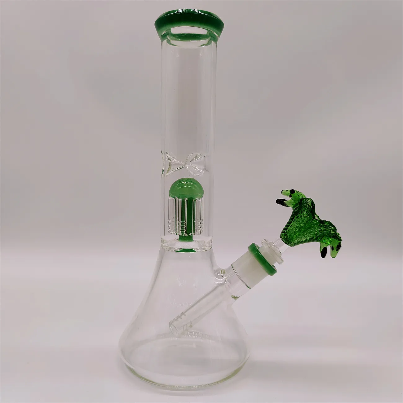 2021 glass water pipe Heady Bong 12 Inches Cream Green Hookah Glass Bong Dabber Rig Recycler Pipes Water Bongs Smoke Pipe 14.4mm Female Snake Head Joint Bowl
