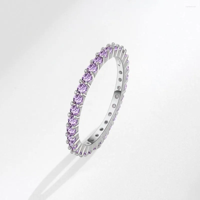 Bröllopsringar Elegant Amethyster Stone For Women Girls One Line Liten asfalterad silverfärgpar Anniversary Gift CE034