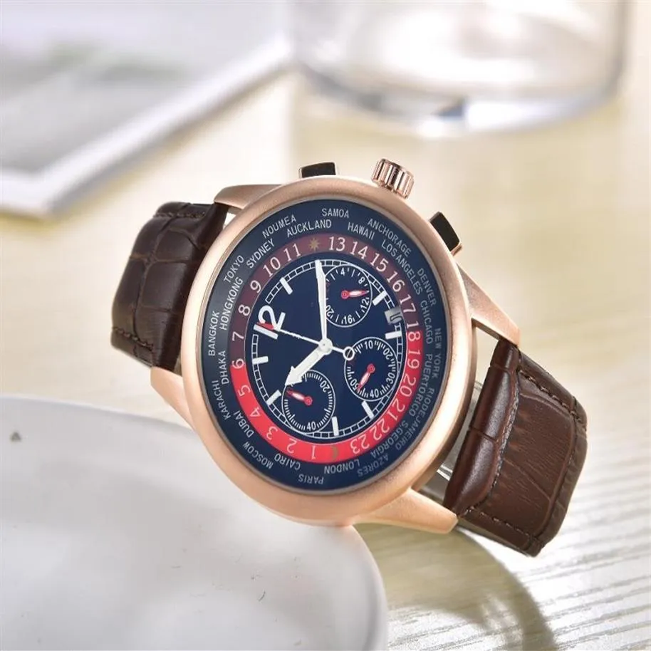 Top Brand Mens Automatische stopwatch horloges lederen band saffier beroemd horloge montre de luxe251l