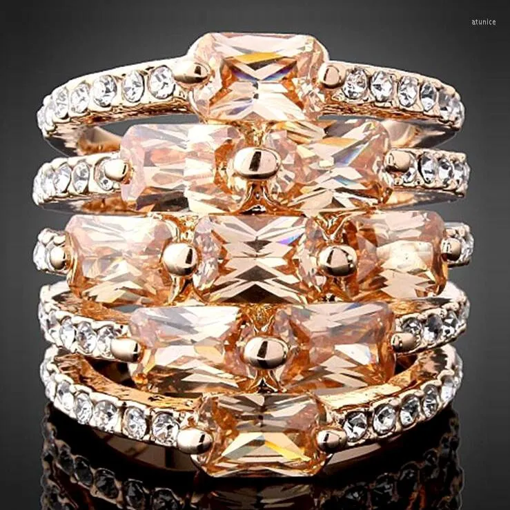 Wedding Rings Brand Trendy Unique Rose Gold Color Genuine Austrian Crystal Jewelry Valentine's Day Gift Bague Femme