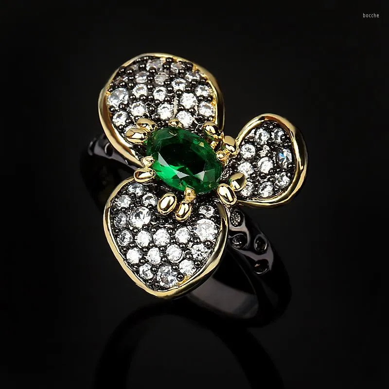 Clusterringen Cizeva luxe kleur voor vrouwen groen zirkoon bloem bruiloft bruids ring sieraden cocktail party vinger