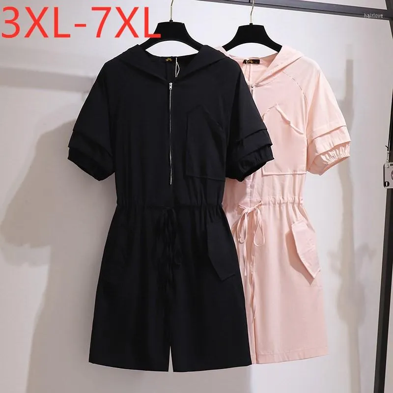 Tilsuits 2022 senhoras verão plus size feminino roupas de moletom de moletom curto, algodão grande bolso rosa preto 4xl 5xl 6xl 7xl