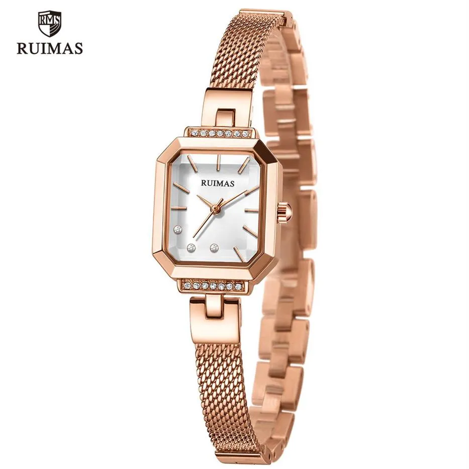 Ruimas Ladies Simples Analógico Relógios Luxurosos Praça de ouro rosa Mulheres Mesh StrapWatch Top Brand Relloguios femininos 5792624