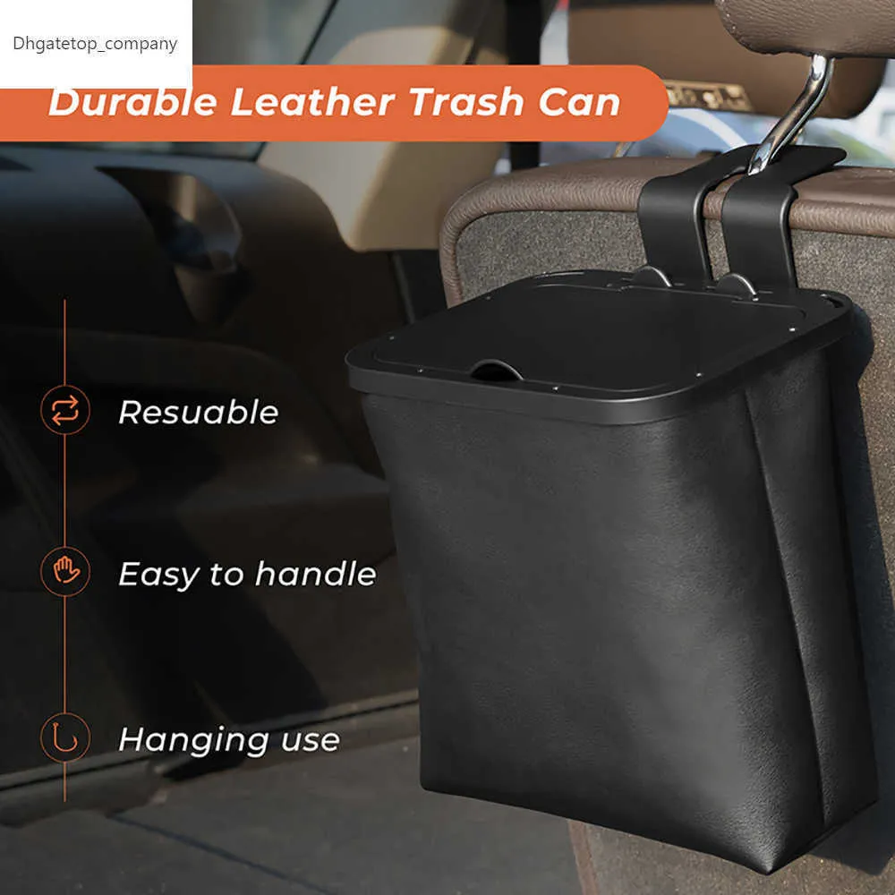 Leathern Car Trash Can Waterproof Garbage Bag1.5 Gal Leak Proof Trash Bag with Lid Collapsible Car Organization for SUV Auto