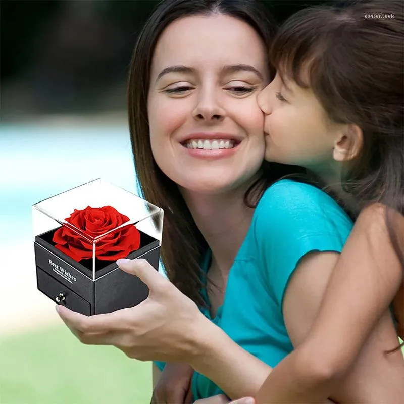Geschenkpapier für immer Liebe, Geschenke für Mama, ewige Rose, Schmuckschatulle, konservierte Blumenring-Aufbewahrungsbox