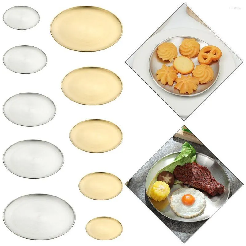 Plates Stainless Steel Fruit Tableware Cake Dessert Metal Dining Disc Shallow Tray Round Plate Bone Spitting Dish