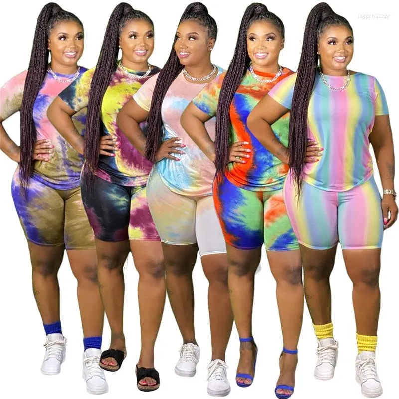 Tracksuits Top en Pant Tie Dye SweatSuit 2 -delige sets dames outfits plus size biker shorts set groothandel kleding vrouwen vallen