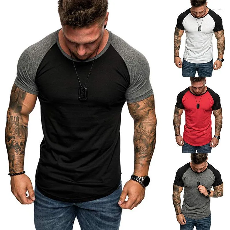 Heren t shirts zomer patchwork casual heren t-shirts fitness solide korte mouw o-neck shirt sportkleding anime grafisch