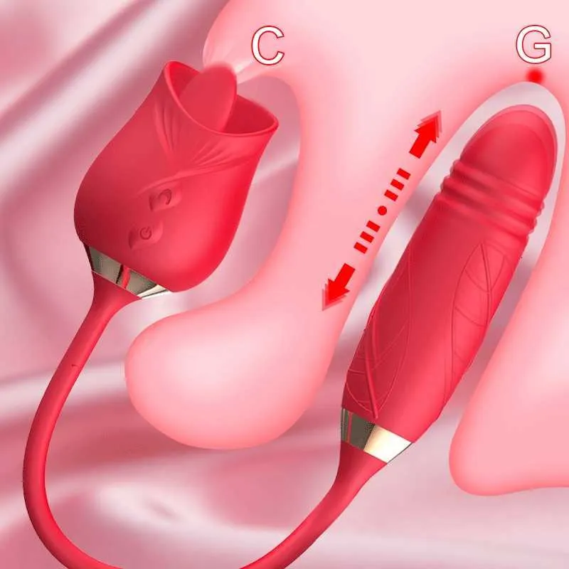 Sex toy masseur Rose sucer vibrateur 10 vitesses vibrant ventouse mamelons langue orale Clitoris Stimulation femme Masturbation jouets pour femmes