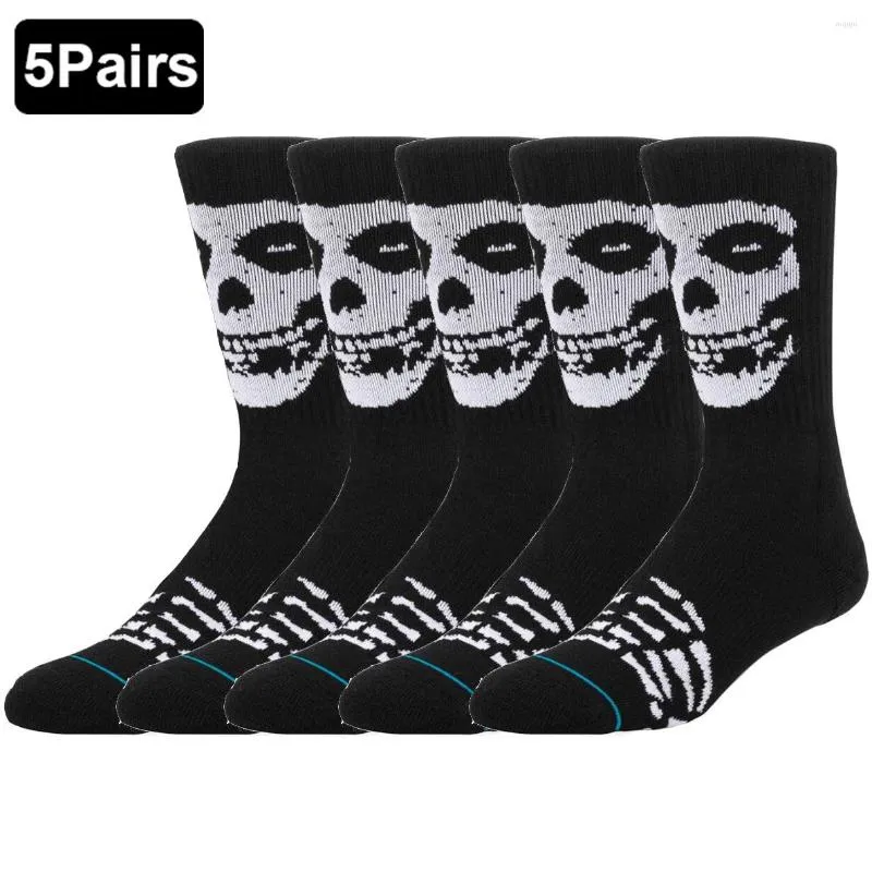 Herrstrumpor 5pairs sport män kvinnor skateboard basket strumpa misfits skalle nyhet designer