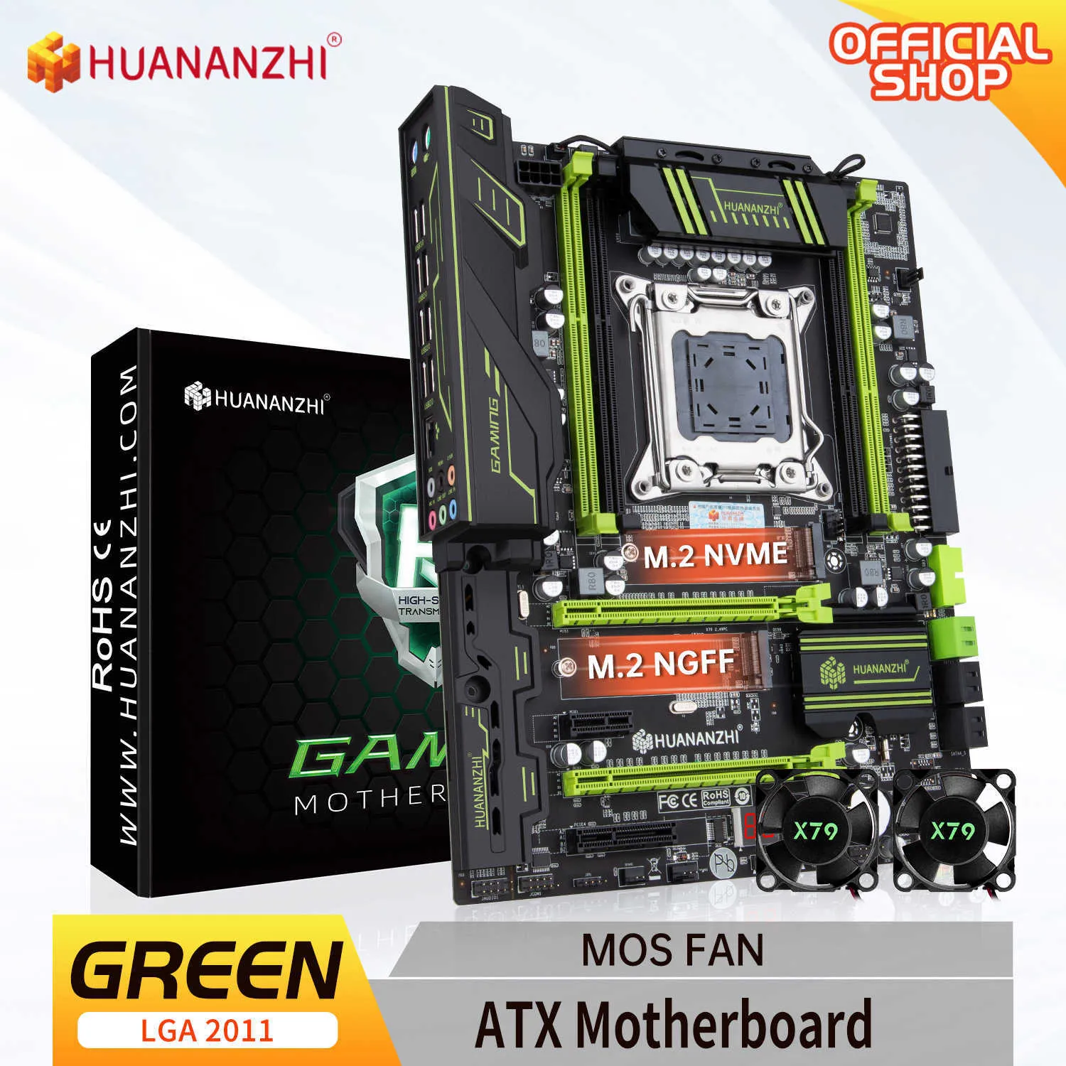 Carte mère HUANANZHI GREEN 2.49 LGA 2011 ATX USB3.0 SATA3 PCI-E NVME M.2 SSD prend en charge la mémoire REG ECC et Xeon E5 V1 V2