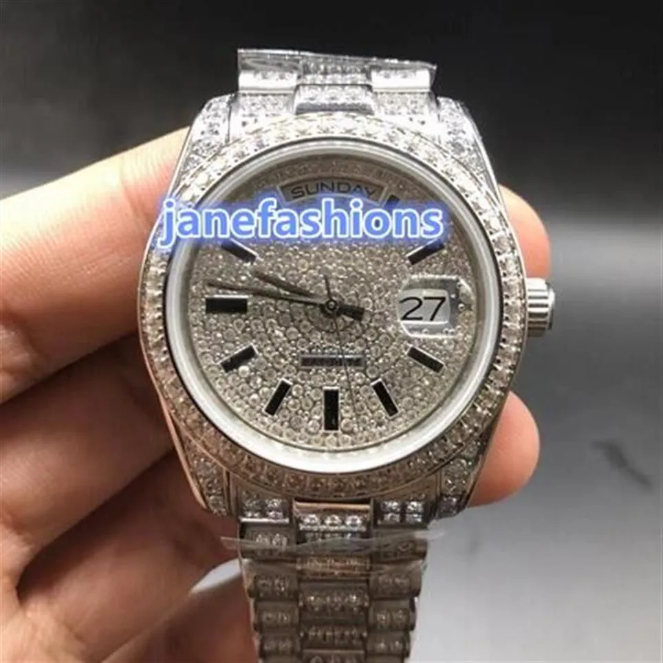 Iced out luxe hommes montre en diamant top mode argent hip hop rap style montres entièrement automatique double calendrier sport watch1532