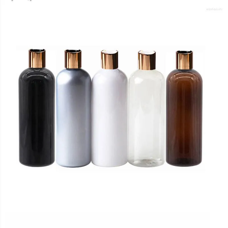 Bouteilles de stockage 24 pièces/lot 300ml, bouchon supérieur à disque, bouteille noire vide en plastique pour Lotion PET, taille de voyage pour shampoing