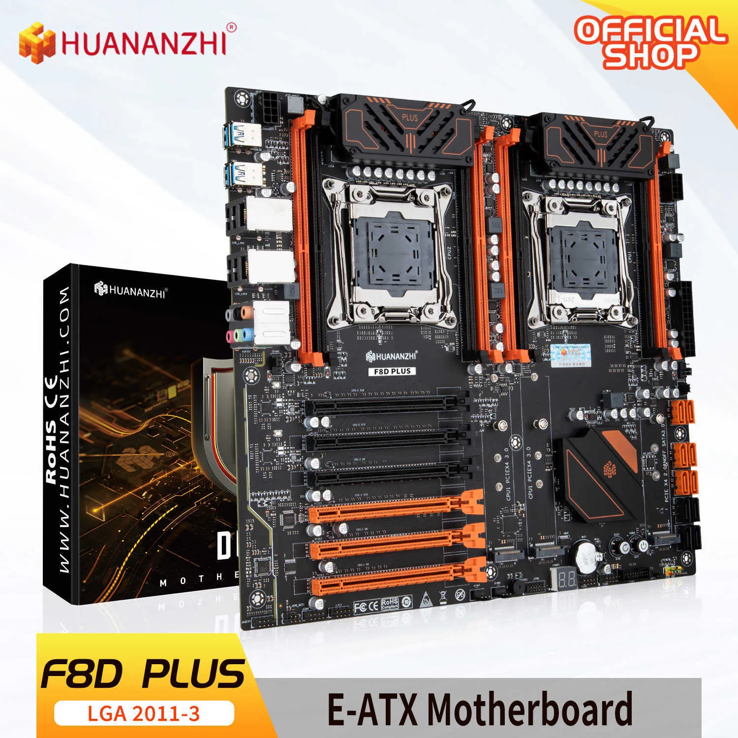 HUANANZHI F8D PLUS LGA 2011-3 마더보드 인텔 듀얼 CPU 지원 인텔 제온 E5 V3 V4 DDR4 RECC 512GB M.2 NVME NGFF USB3.0 E-ATX