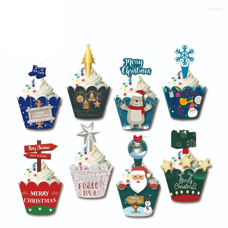 Feestelijke benodigdheden 32 stks vrolijk kerstjaarsjaar verjaardagsfeestje cake decoraties tools sneeuwvlok xmas tree cadeau topper gunsten navidad