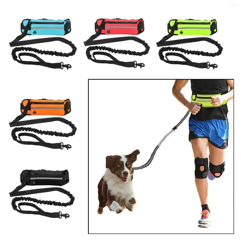 Colliers de chien Polyester réfléchissant mains libres laisse formation corde de course avec sac de taille Portable collier laisses plomb fort