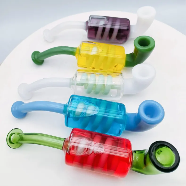 Latest Colorful Liquid Filling Spiral Coil Filter Pipes Pyrex Thick Glass Tube Handpipe Portable Handmade Dry Herb Tobacco Oil Rigs Freezable Bong Hand Smoking