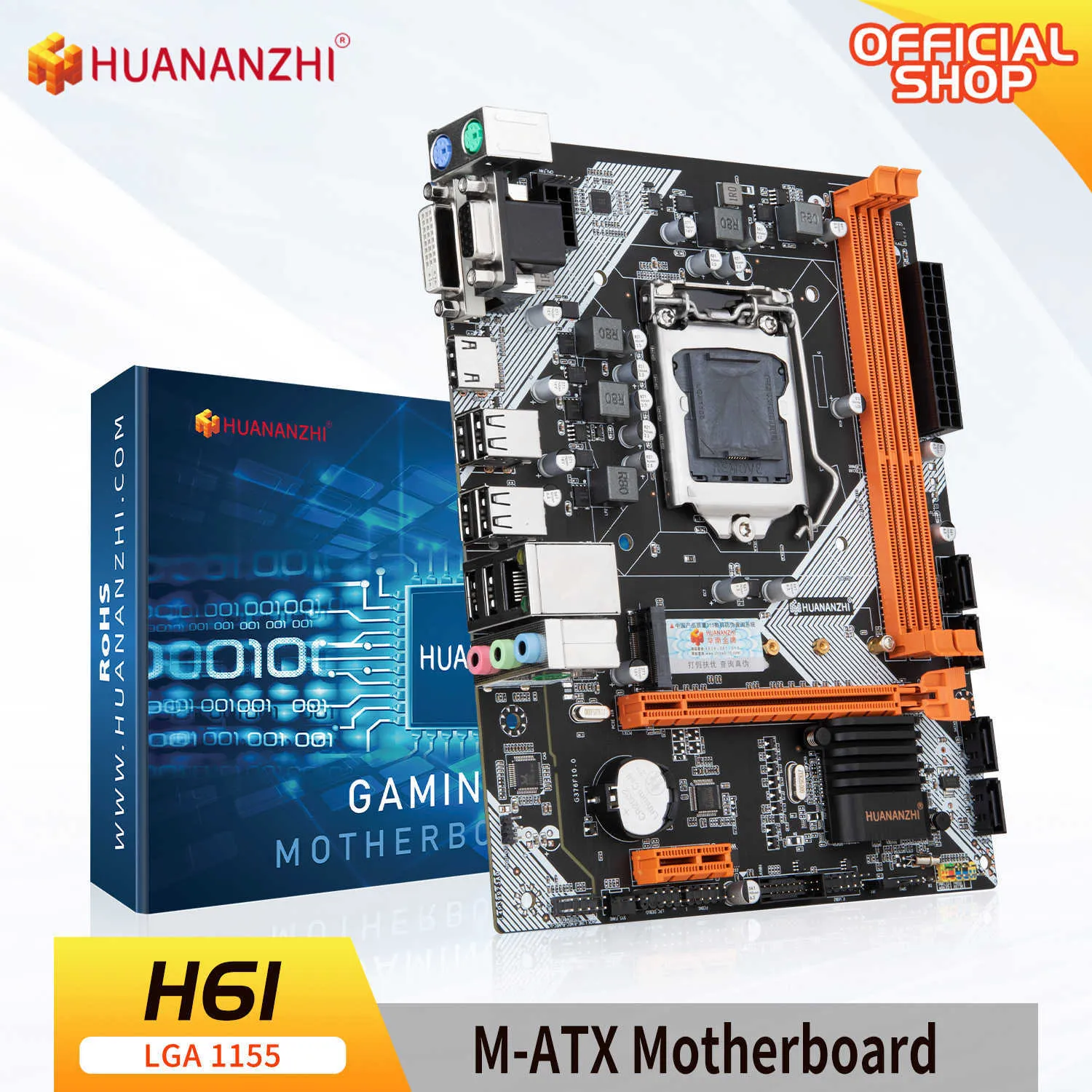 Huananzhi H61 Intel LGA 1155 Destek I3 I5 I7 DDR3 1333/1600MHz 16GB SATA M.2 USB2.0 VGA HDMI uyumlu