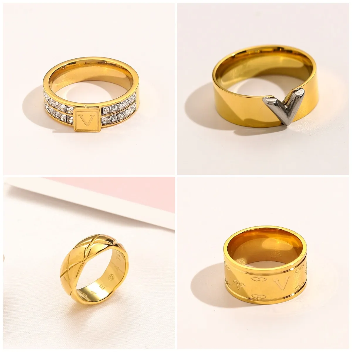 Jóias de luxo de alta qualidade, anéis de parafuso, anéis de amor feminino, encantos, suprimentos de casamento, anel de aço inoxidável banhado a ouro 18K, dedo fino, nunca desbota.