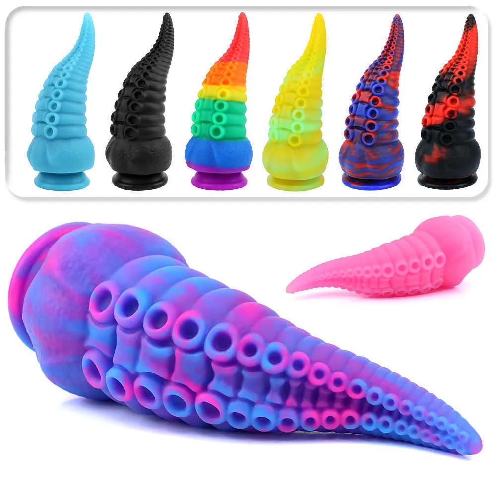 Artículos de belleza Color Pulpo Tentáculo Monstruo Consolador Butt Plug Gode Enormes consoladores para mujeres Anal sexyy Juguetes Hombres Aldult Ventosa Pene Polla