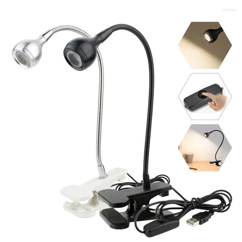 Lampes de table USB pince d'alimentation LED livre lumière lampe de bureau 1W interrupteur de lecture Flexible marche/arrêt pour chambre salle d'étude