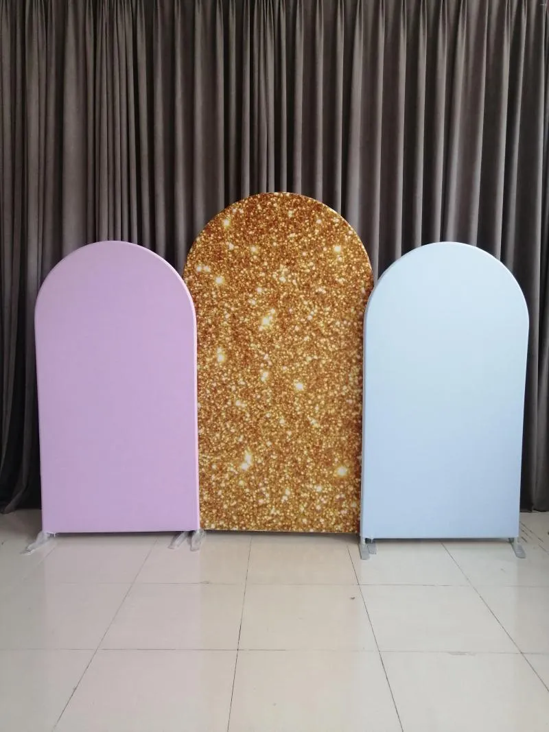 Party Decoration 3Pcs Arch Shape Tension Fabric Backdrop Wedding Birthday Stand Purple Gold Glitter Custom Backdrops