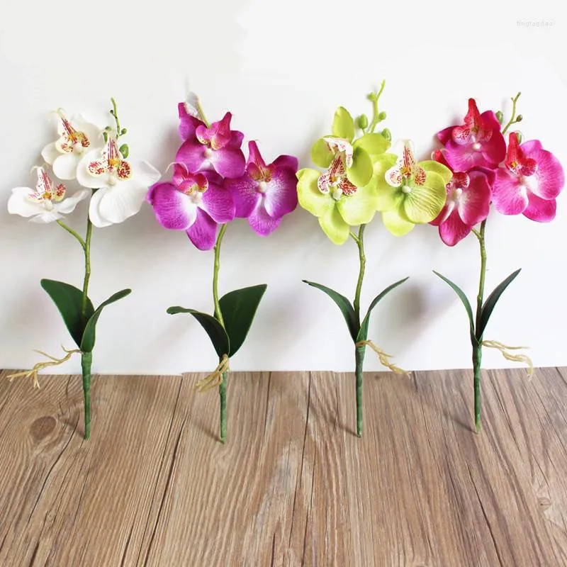 Dekoratif çiçekler 1pc yapay mini 3 kafa kelebek orkide iplik ipek houseplant düğün partisi dekorasyon diy çiçek aranjman aksesuarları