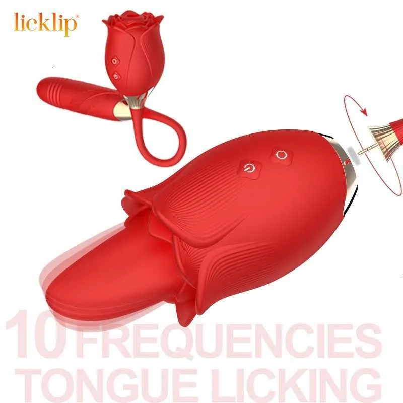 Sex toy massager LICKLIP 10 Frequency Detachable Rose Vibrator Fully Automatic Retractable Tongue Lick Swing Female Masturbator Massage Toys