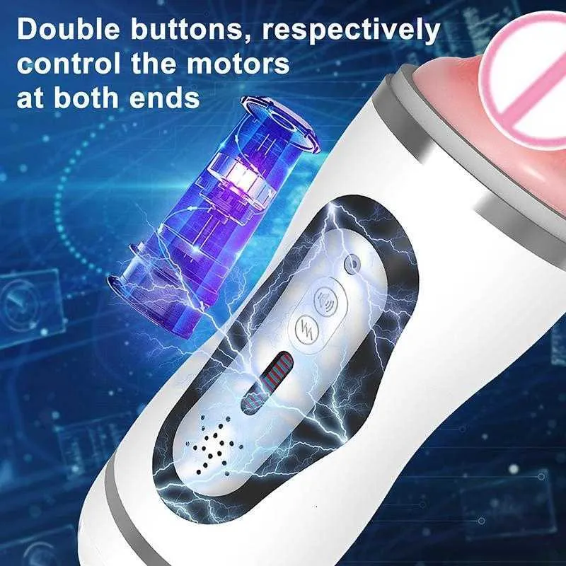 Sex Toy Massager 2022 Electric Double Hole Masturbators For Men 10 Läges Masturbating Sound Heat Voice Function Vibrator Aircraft Cup