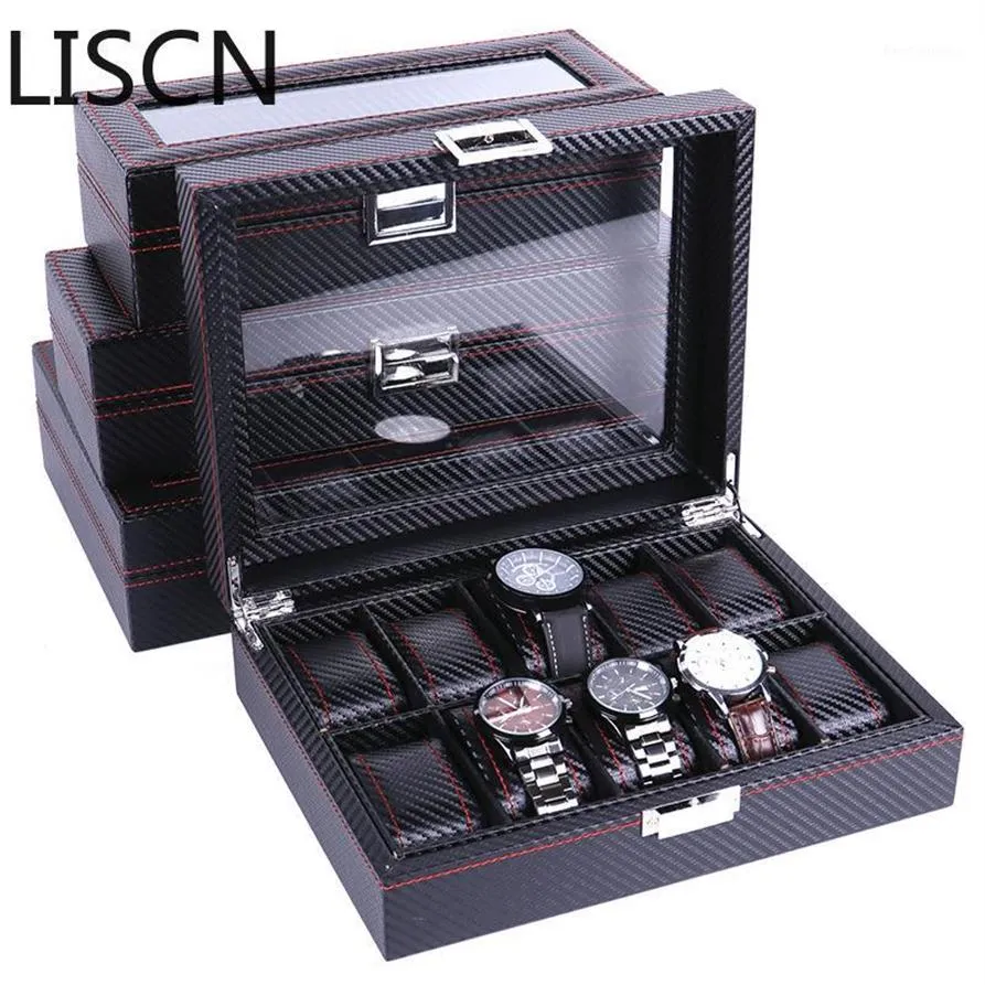 High Carbon Fiber 5 6 10 12 Grid Watch Boxes Display Storage Bracelet Slots Case holder Container1276H