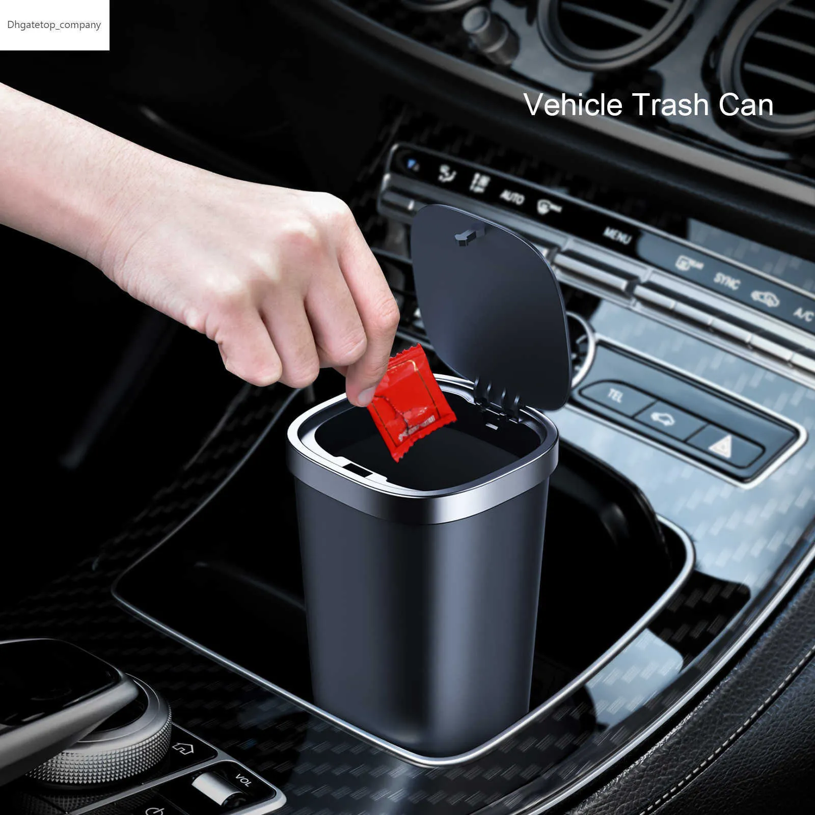 800ML Push Type Car Trash Can With Lid Auto Organizer Storage Garbage Bin Ashtray Dust Case with Free 90pcs Trash Bags