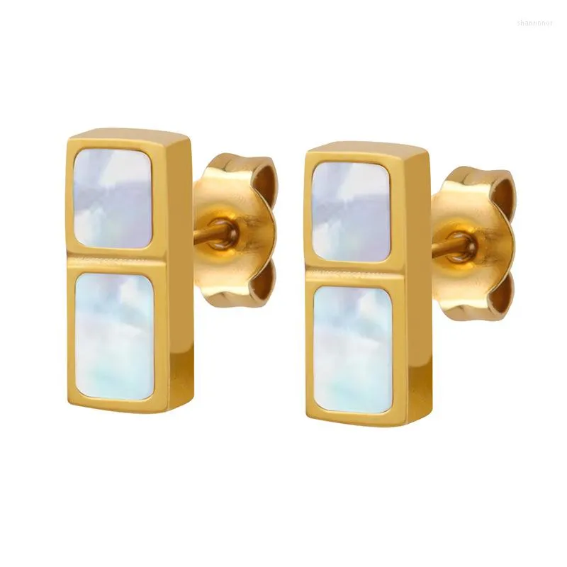 Stud Earrings 2022 Stainless Steel Waterproof Style Mini Square White Shell For Women Girls Fashion Jewelry Gift