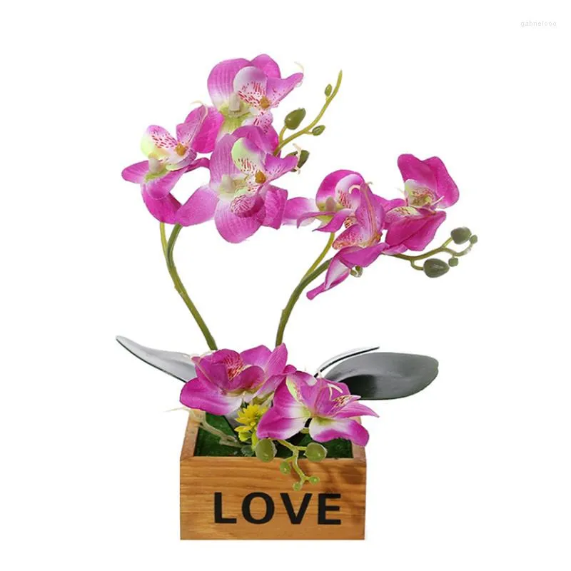 Fiori decorativi Fiore artificiale Bonsai Farfalla di seta Orchidea Pianta in vaso Set Vaso di fiori in legno Decorazioni per la casa da giardino