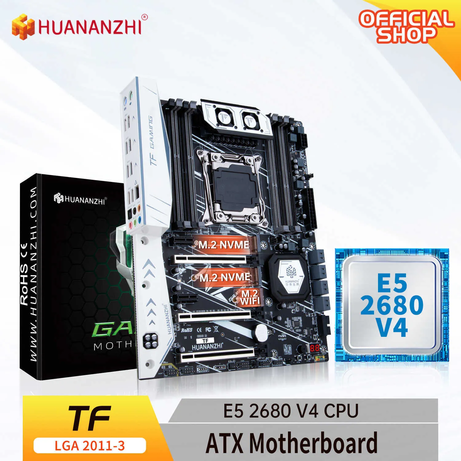 HUANANZHI TF LGA 2011-3 carte mère Intel avec XEON E5 2680 V4 DDR4 RECC kit combiné de mémoire ensemble NVME SATA USB ATX