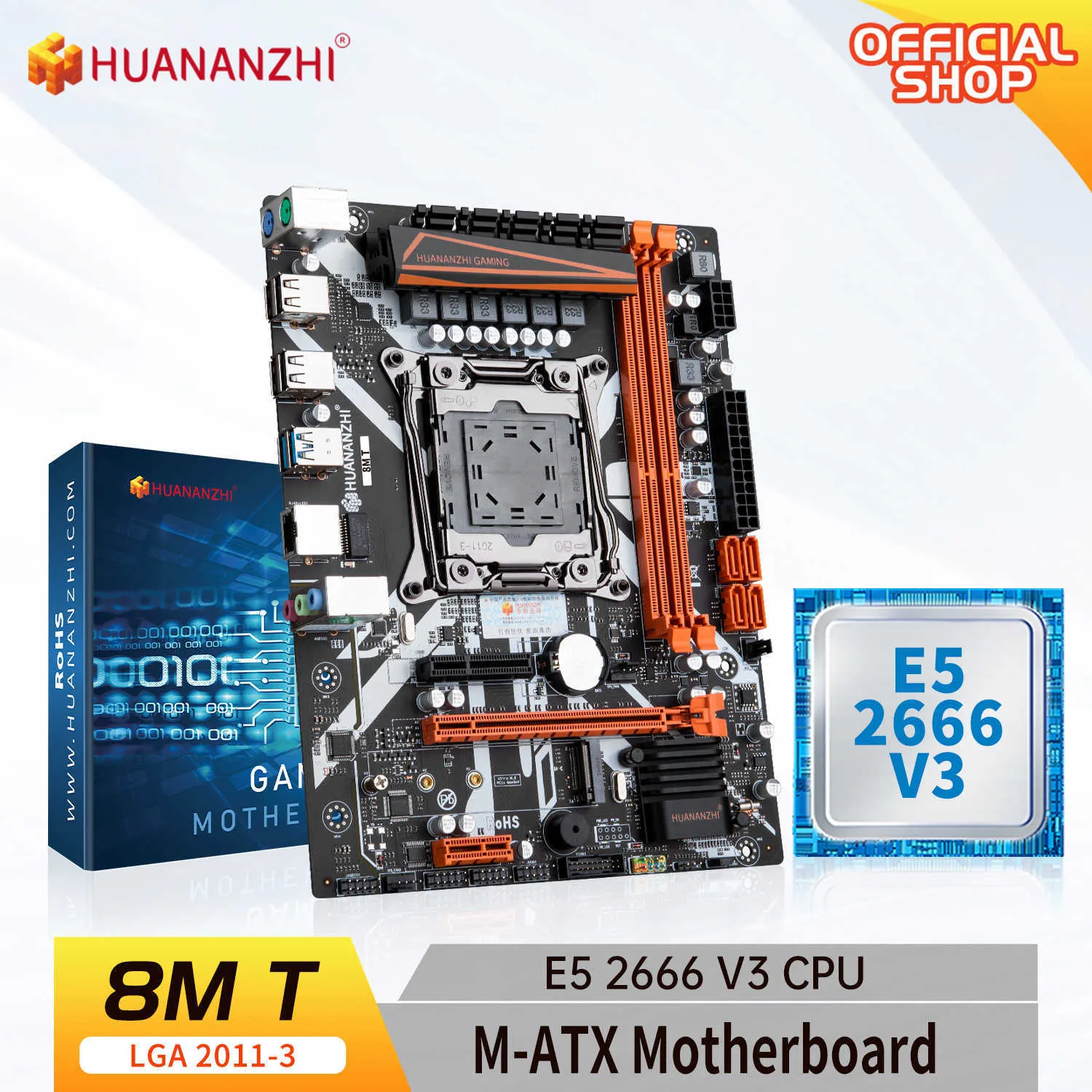 HUANANZHI 8M T LGA 2011-3 Motherboard with Intel XEON E5 2666 V3 suppot combo kit set DDR3 RECC memory NVME USB3.0 ATX