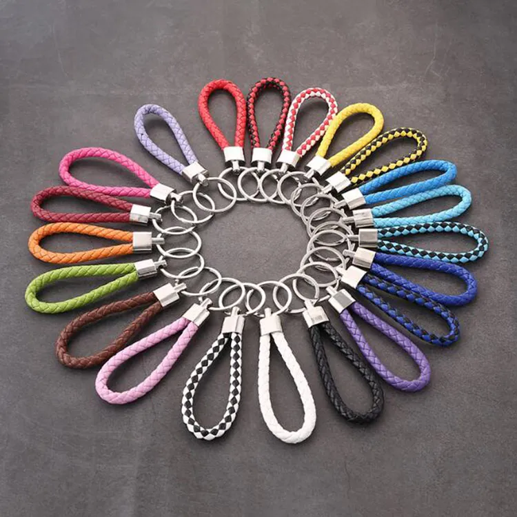 Mélanger la couleur PU cuir tressé tissé porte-clés corde anneaux Fit bricolage cercle pendentif porte-clés titulaire voiture porte-clés bijoux accessoires