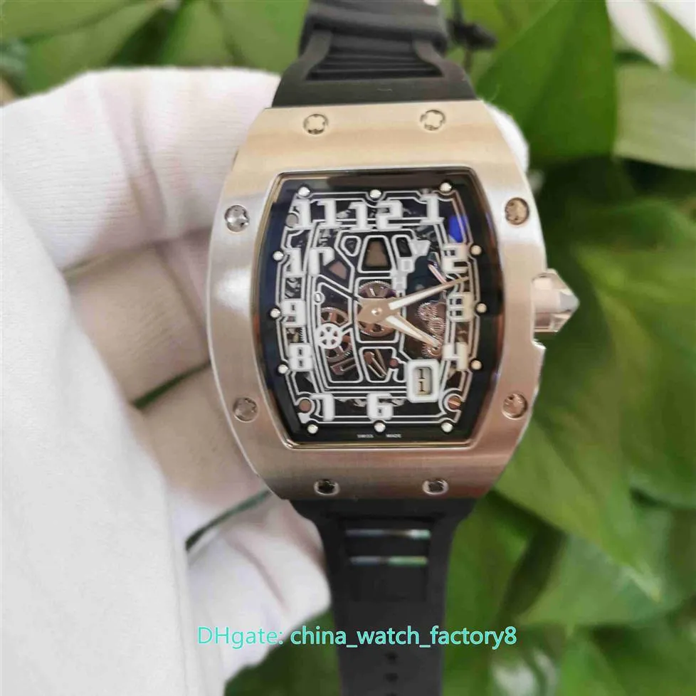 Säljer högkvalitativa klockor 48 mm x 37mm RM67-01 Extra platt skelett rostfritt stål transparent mekanisk automatisk herr Men273A