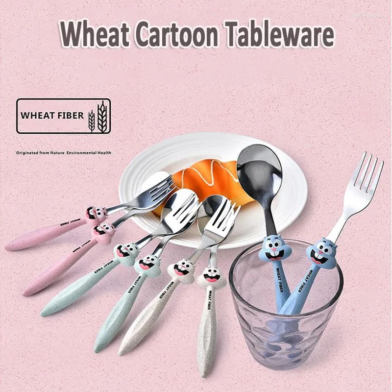 Dinnerware Sets 2pcs/set Stainless Steel Forks Spoon Cutlery Children Iridescent Cartoon Squirrel Shaped Cute Home Kitchen Tableware TSLM1