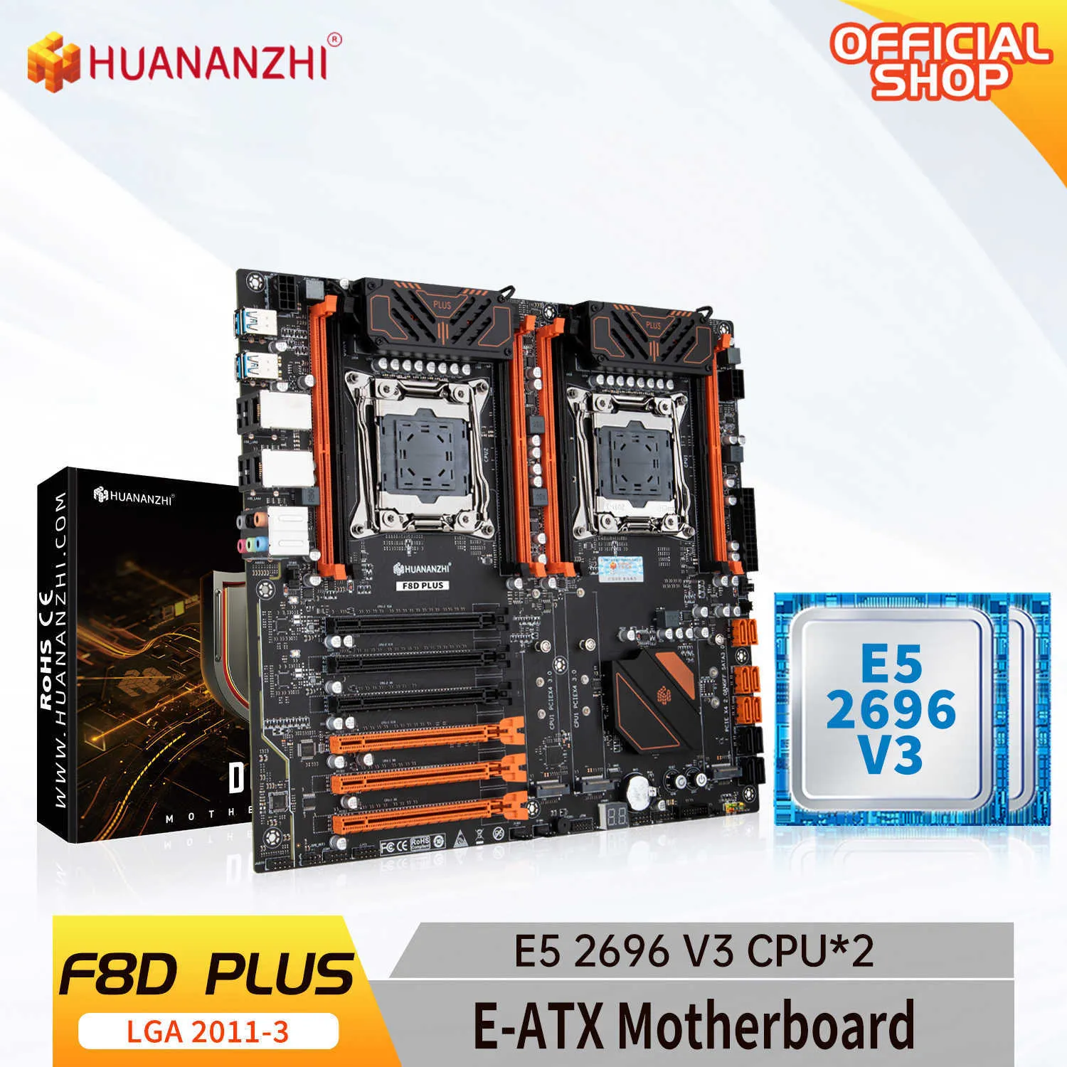 Huananzhi F8D Plus LGA 2011 3 Moderkort Intel Dual CPU med Intel Xeon E5 2696 V3 2 Combo Kit Set Support 512G DDR4 Recc