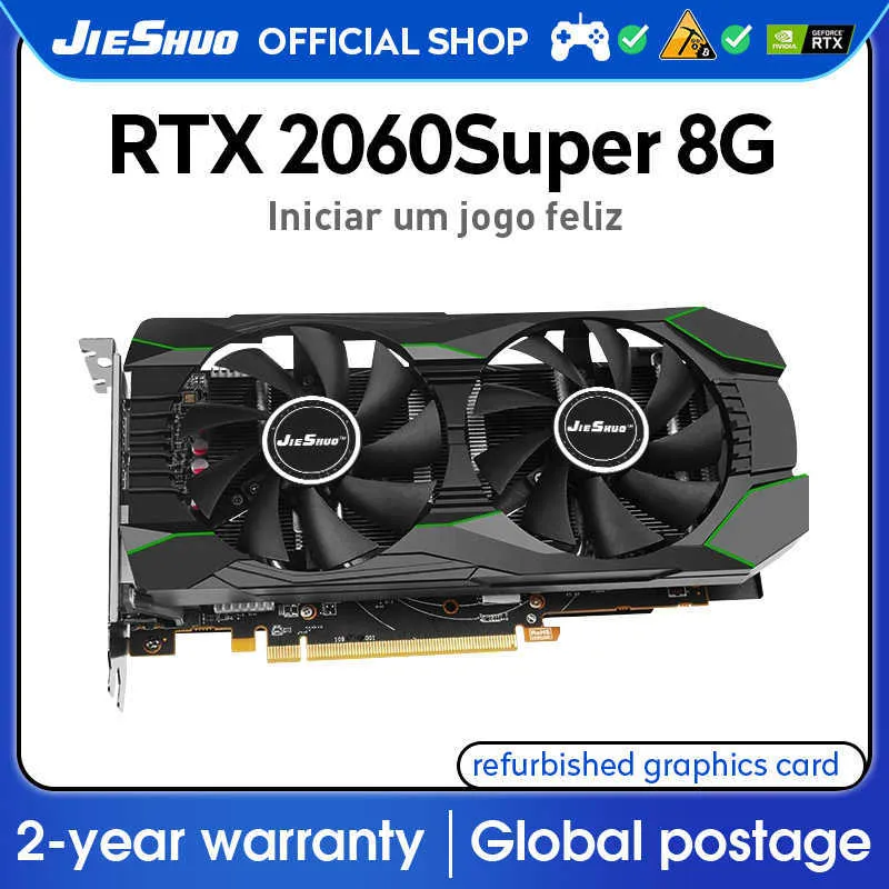 Jieshuo RTX 2060 Super 8GB renovatie GDDR6 256bit 12nm grafische kaarten RTX2060SUPER 8G voor computerkantoorgamen