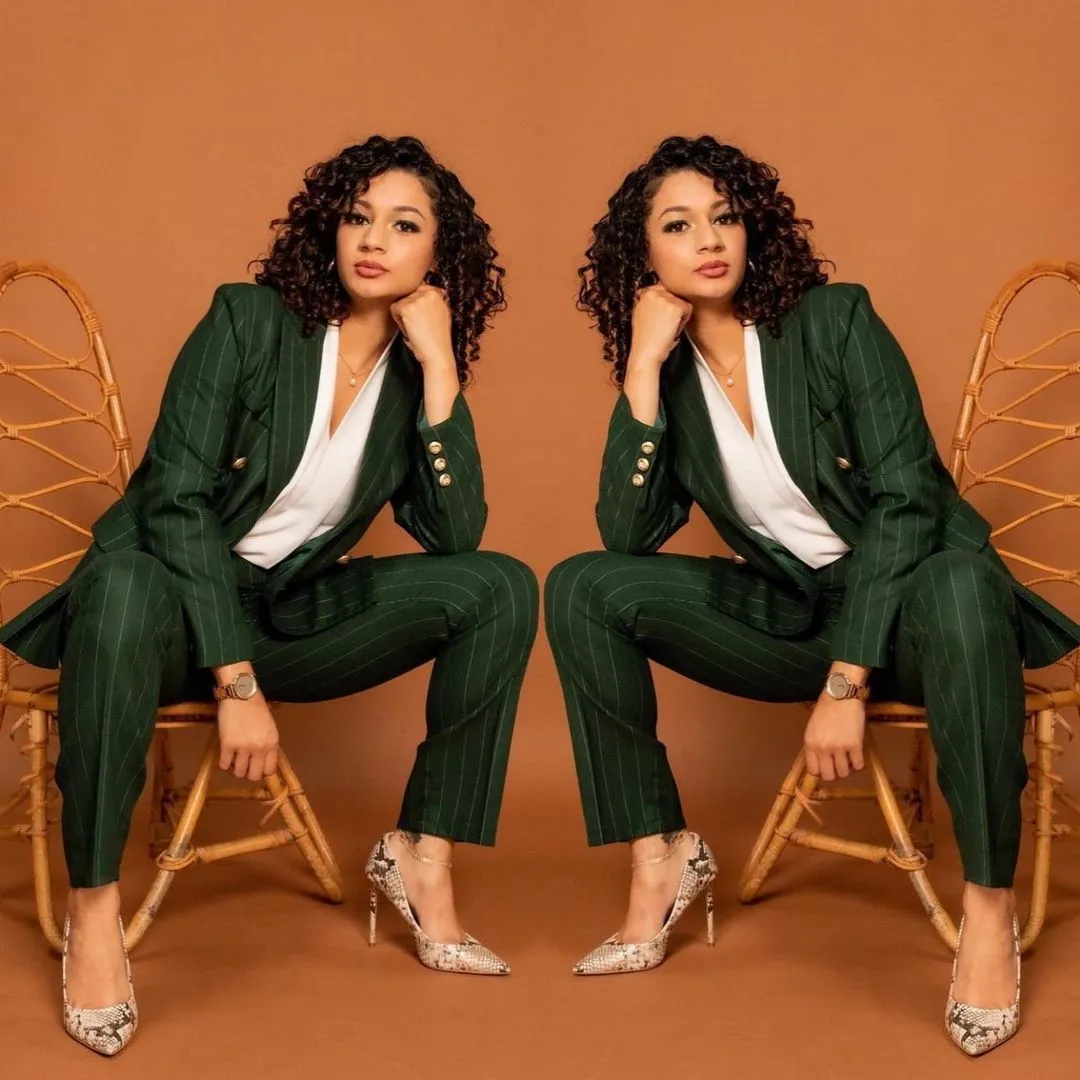 Celebrity Women Blazer Suits Green Stripes Custom Made Evening Party Formal Birthday Work Wear 2 Pieces