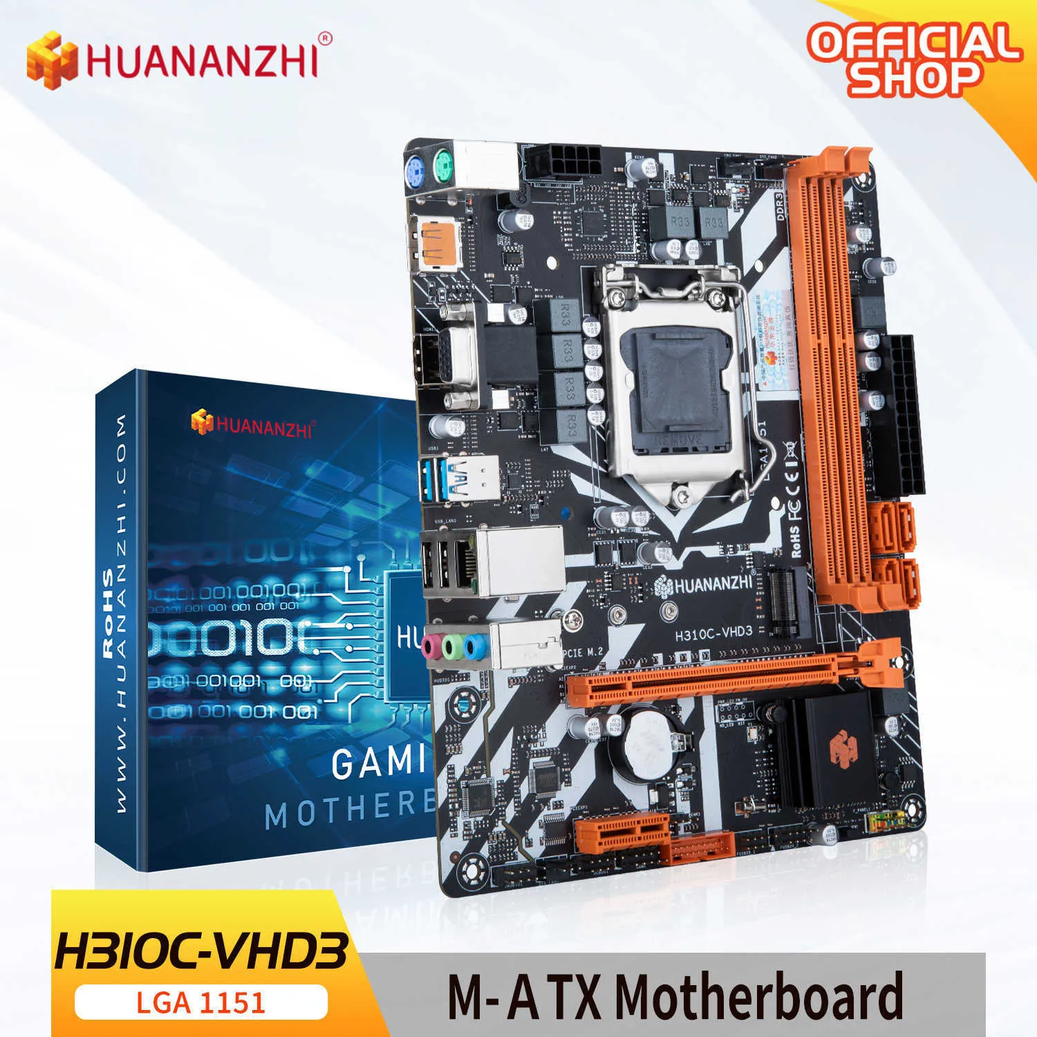 HUANANZHI H310C VHD3 ITX Motherboard Intel LGA 1151 Support 6 7 8 9 generation DDR3 1866 1600 1333MHz 16G M.2 NVME SATA3.0 USB3