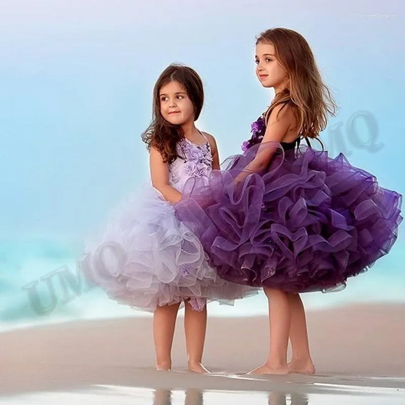 Girl Dresses Purple Puffy Halter Toddler Birthday Flower Dress Beads Wedding Party Custom Made Fashion Show First Communion