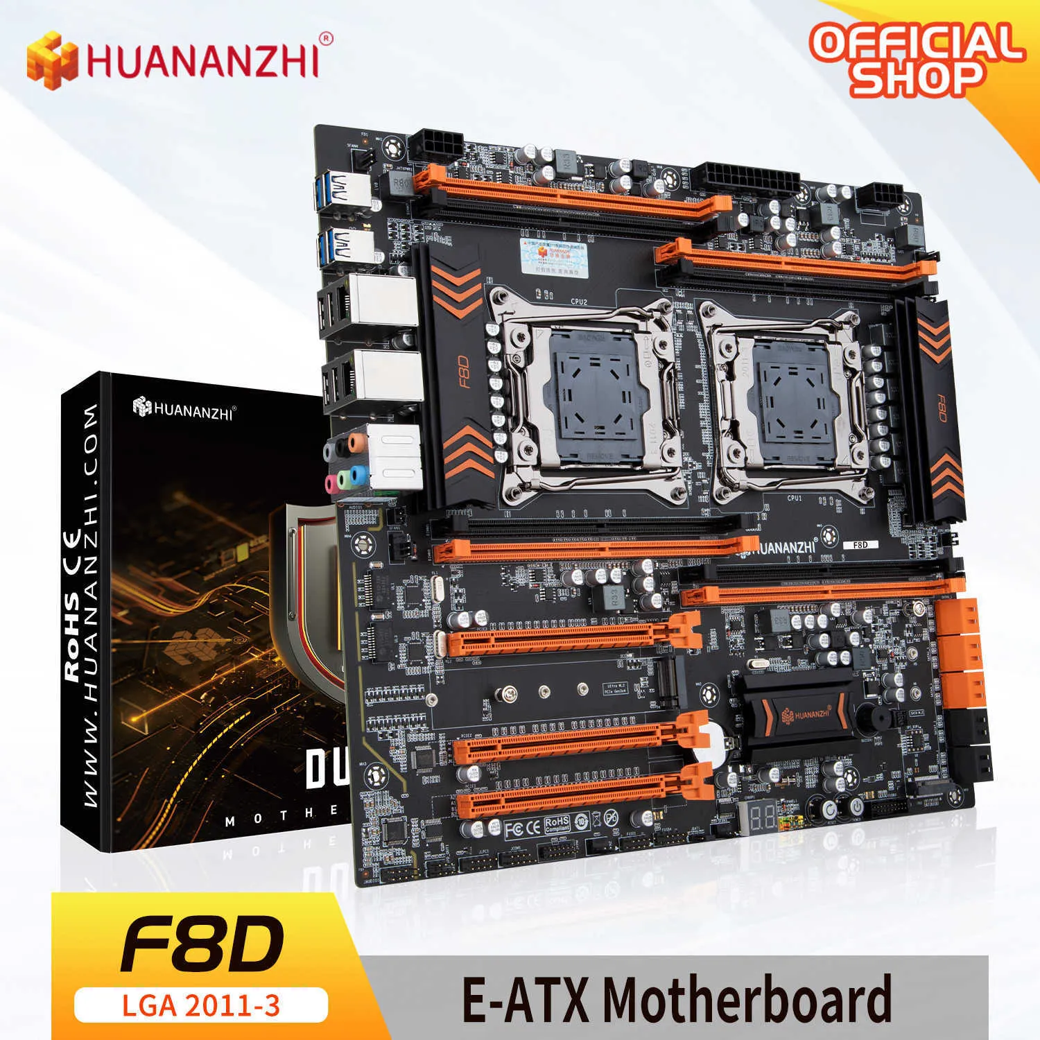 Huananzhi F8d LGA 2011-3 Материнская плата Intel Dual CPU Support LGA 2011-3 E5 V3 V4 DDR4 Recc 256GB M.2 NVME ngff USB E-ATX