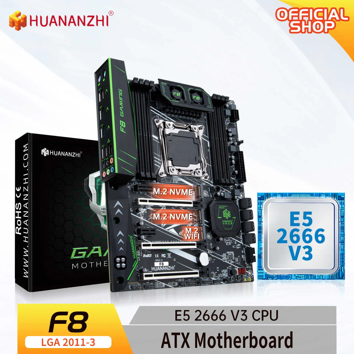 Huananzhi F8 LGA 2011-3 Moderkort med Intel Xeon E5 2666 V3 LGA 2011-3 DDR4 RECC Nonecc Memory Combo Kit Set NVME